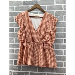 A Beautiful Soul Orange Gingham Ruffle Sleeve‎ Peplum Top Blouse XL TDSW1514PIMK